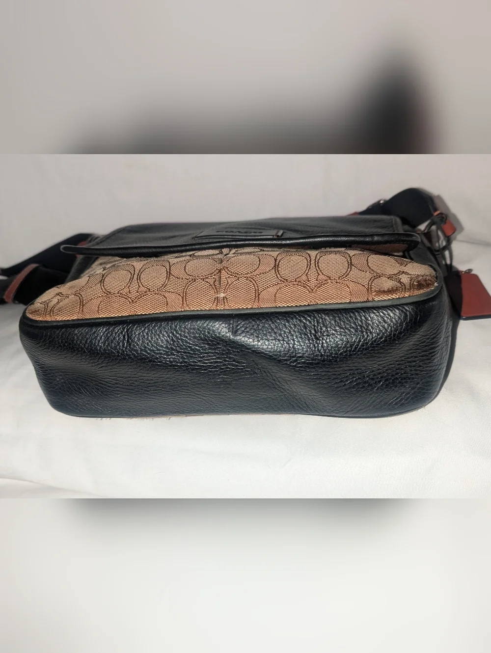 Coach Sprint Map Bag 25 Black Leather & Brown Signature Messenger Bag